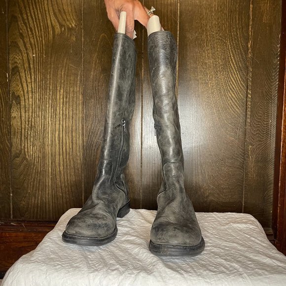 Distressed black/Gray soft leather boots (round toe) - Picture 1 of 10